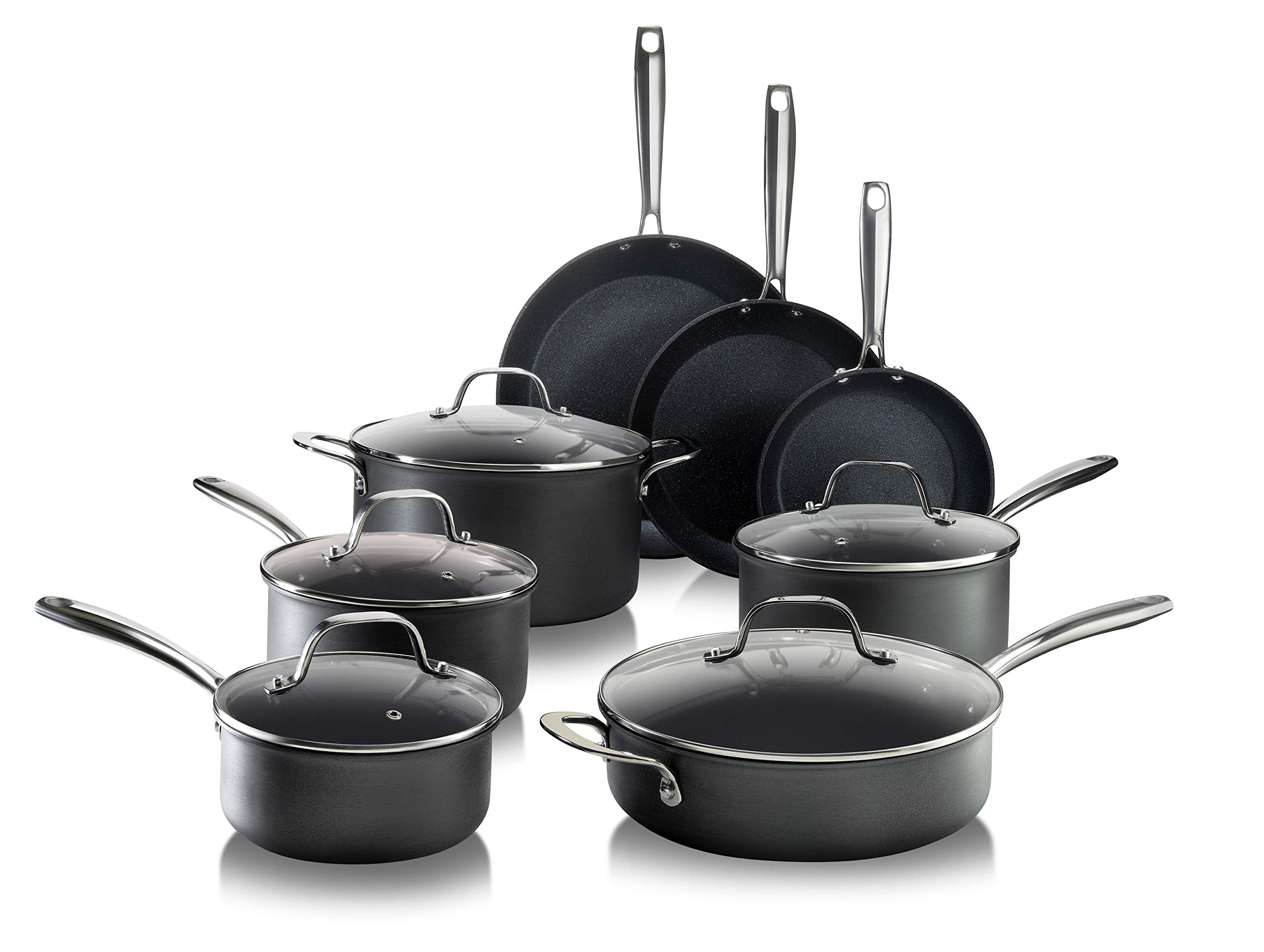 Granitestone Hard Anodized Pots and Pans 13 Piece Premium Chef’s Set Pro Cookware, Black