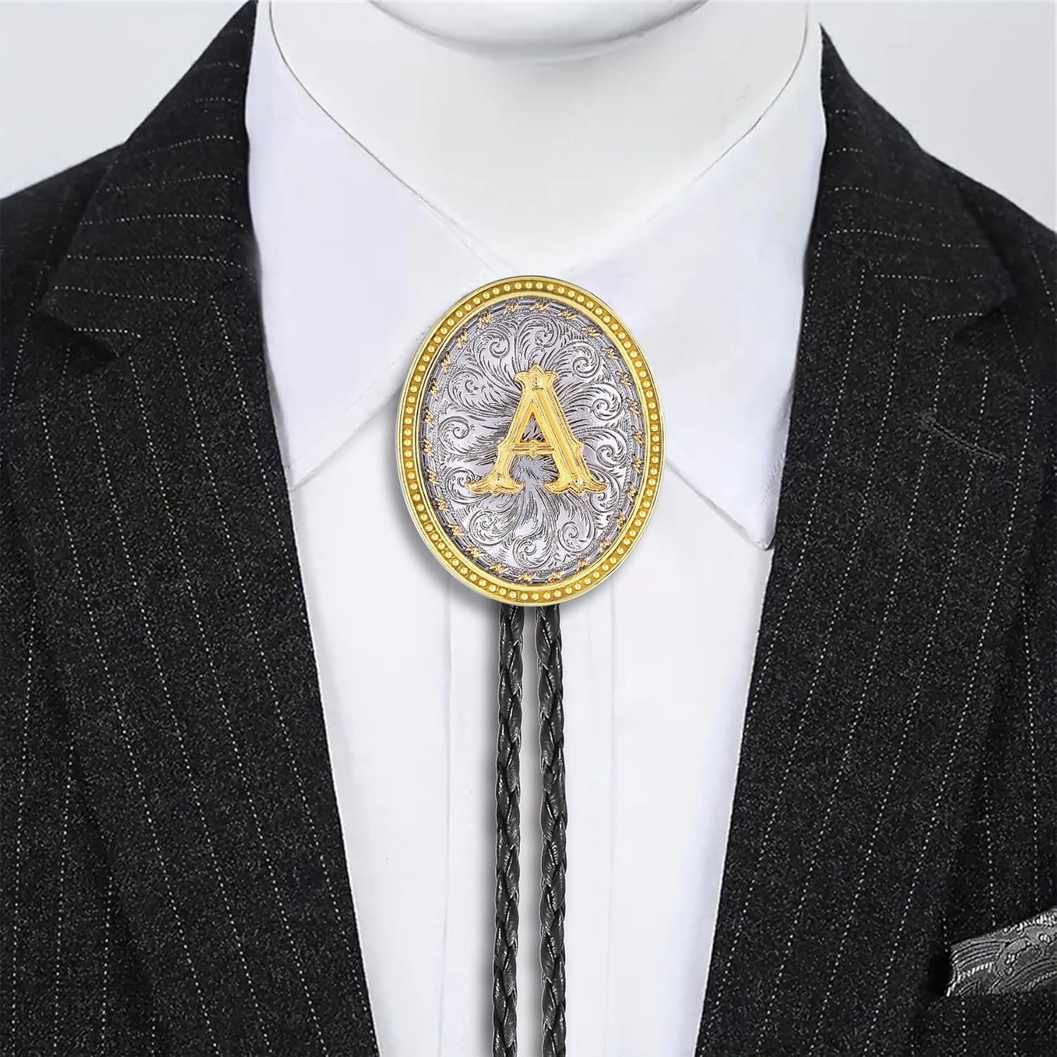 GelConnie Western Ties for Men Gold Bolo Tie Initial Letter A to Z Native American Bola Ties Cowboy Accessories for Men Women - Image 9