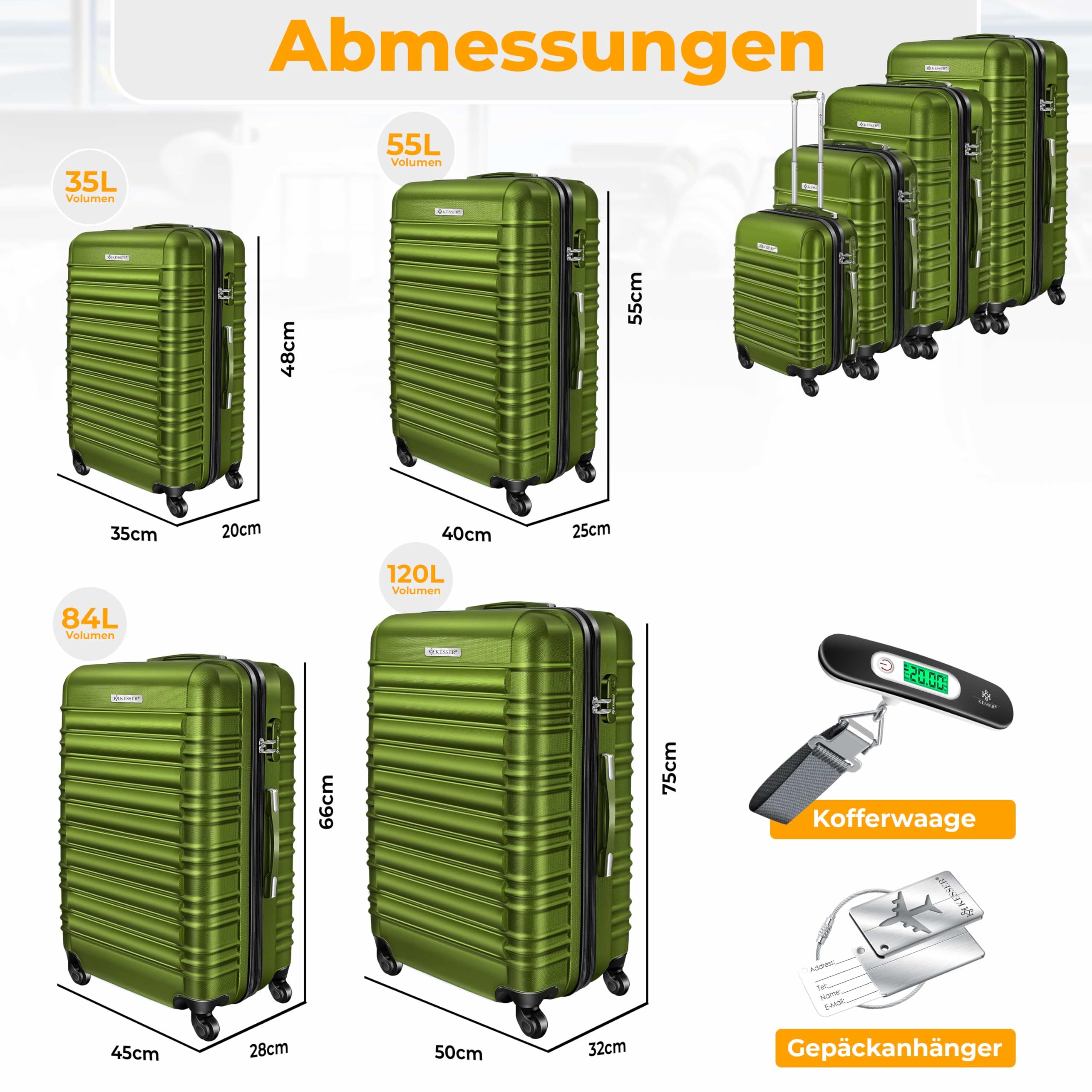 KESSER® Set di 4 valigie da viaggio - trolley - valigie rigide - bagaglio da viaggio - valigie a guscio rigido S-M-L-XL