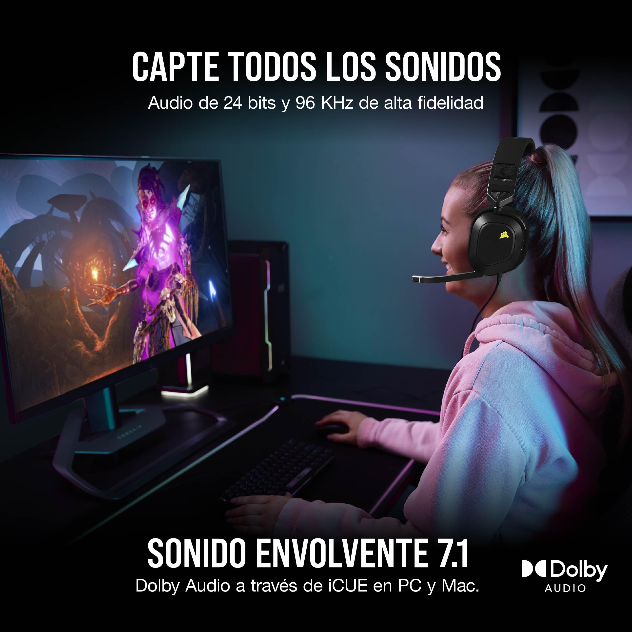 Corsair HS80 RGB Auriculares con Micrófono para Juegos USB - Negro | Sonido Envolvente Dolby 7.1, Micrófono Omnidireccional, Compatible con iCUE, PC