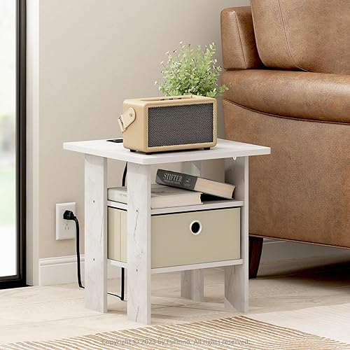 Miniatura 2 de Furinno- Colección Andrey- Mesa auxiliar, estación de carga con puerto USB y puerto tipo C con compartimento de almacenamiento, 15.55 pulg ancho x