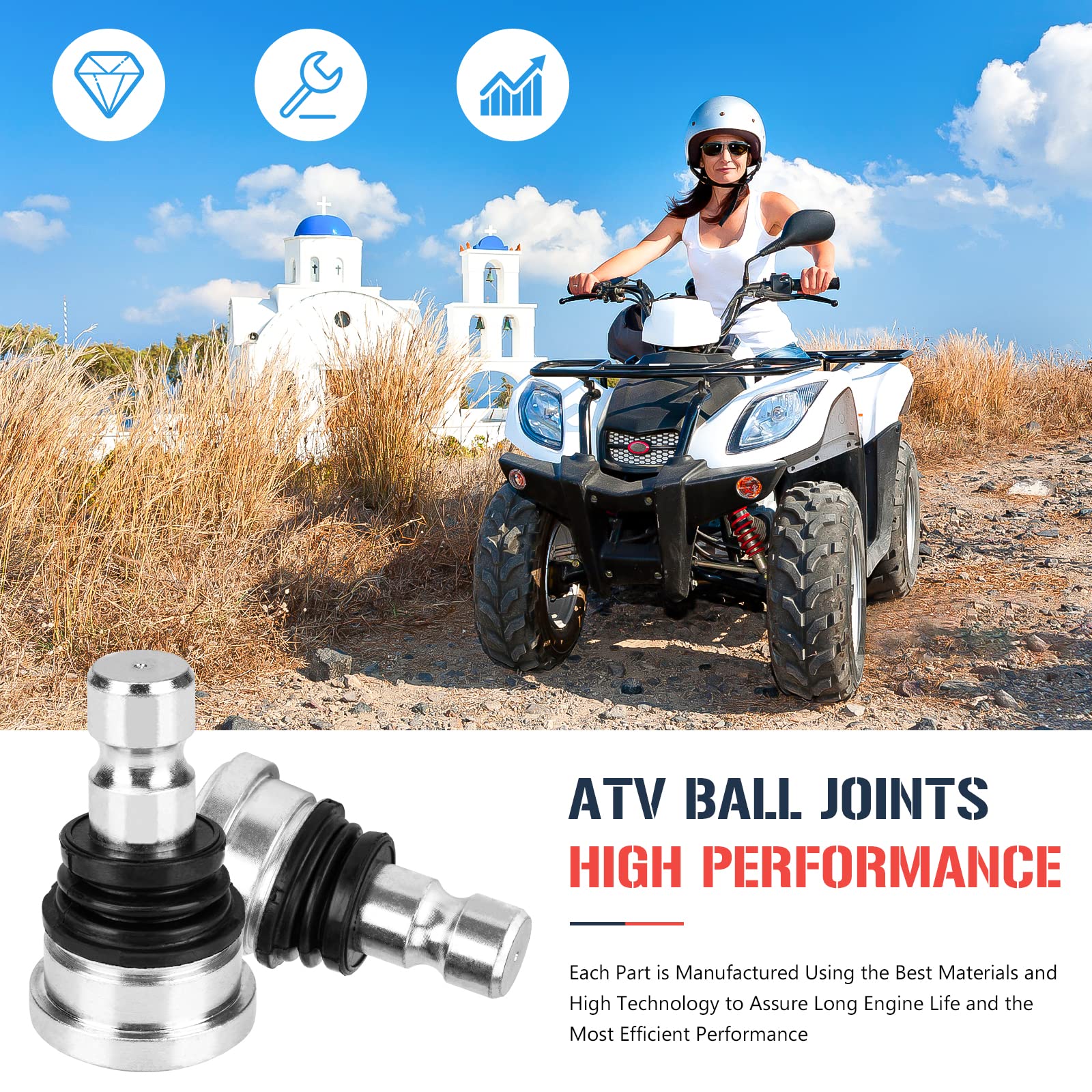 Upper & Lower Front Ball Joint Set For Polaris RZR XP 1000, Turbo, General XP – 4-Piece Replacement For 7081867, 7081992 - View #9
