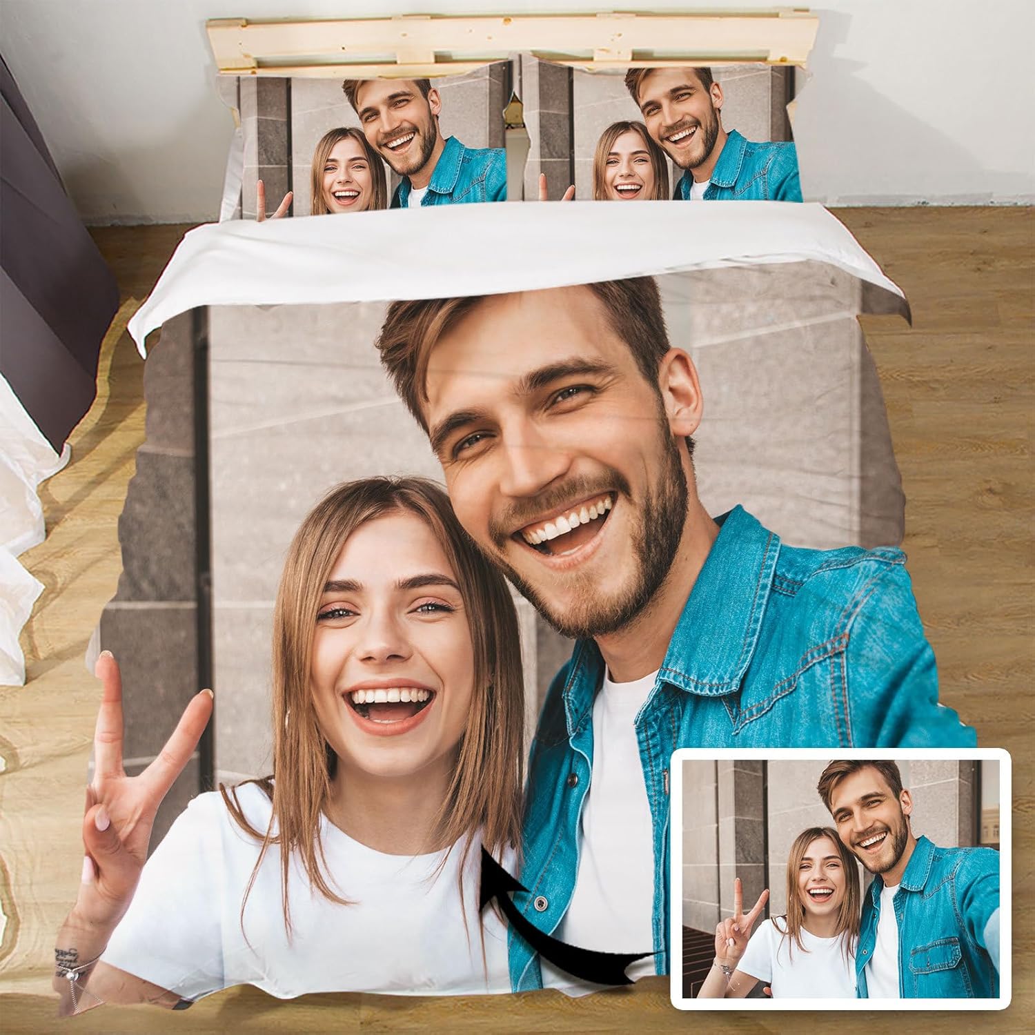 Personalized Bedding Set with Picture, Text, Logo, 1 Duvet Cover 2 Pillowcases Trio, Customized Different Sizes, Suitable for Kids and Adults, Custom Gifts