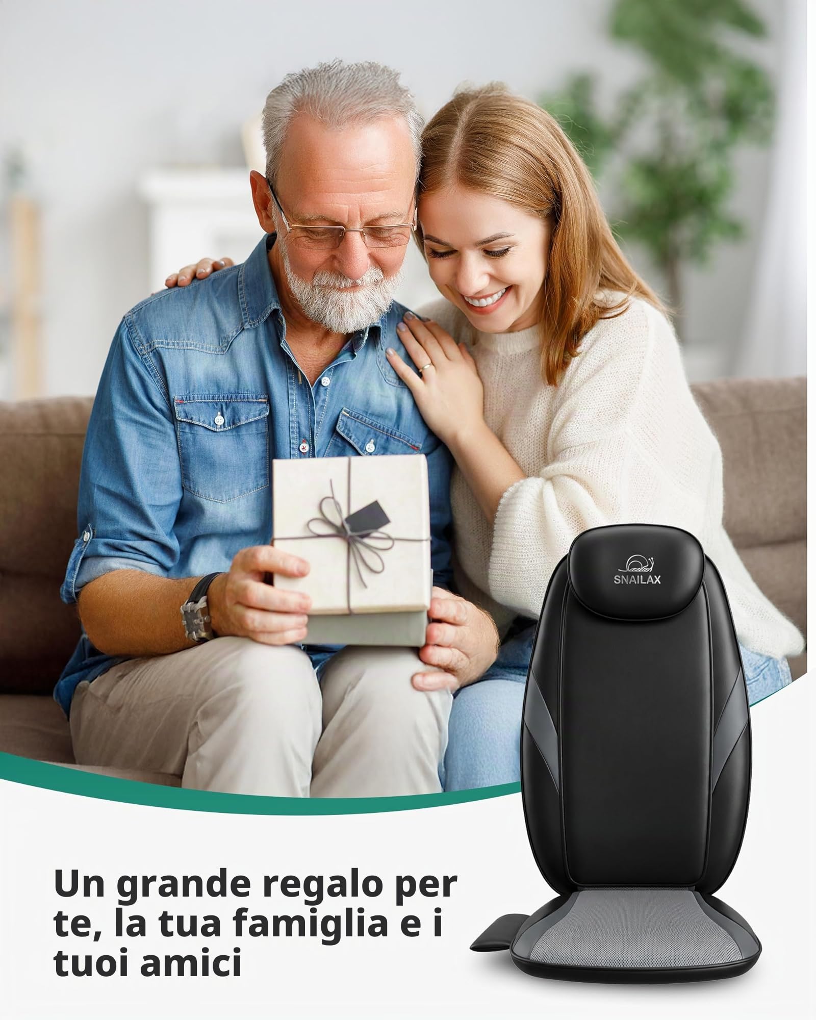 Snailax Sedile Massaggiante Shiatsu Massaggiatore Schiena con Calore Seduta Massaggiante a Vibrazione Massaggiatore Elettrico a Casa o in Ufficio