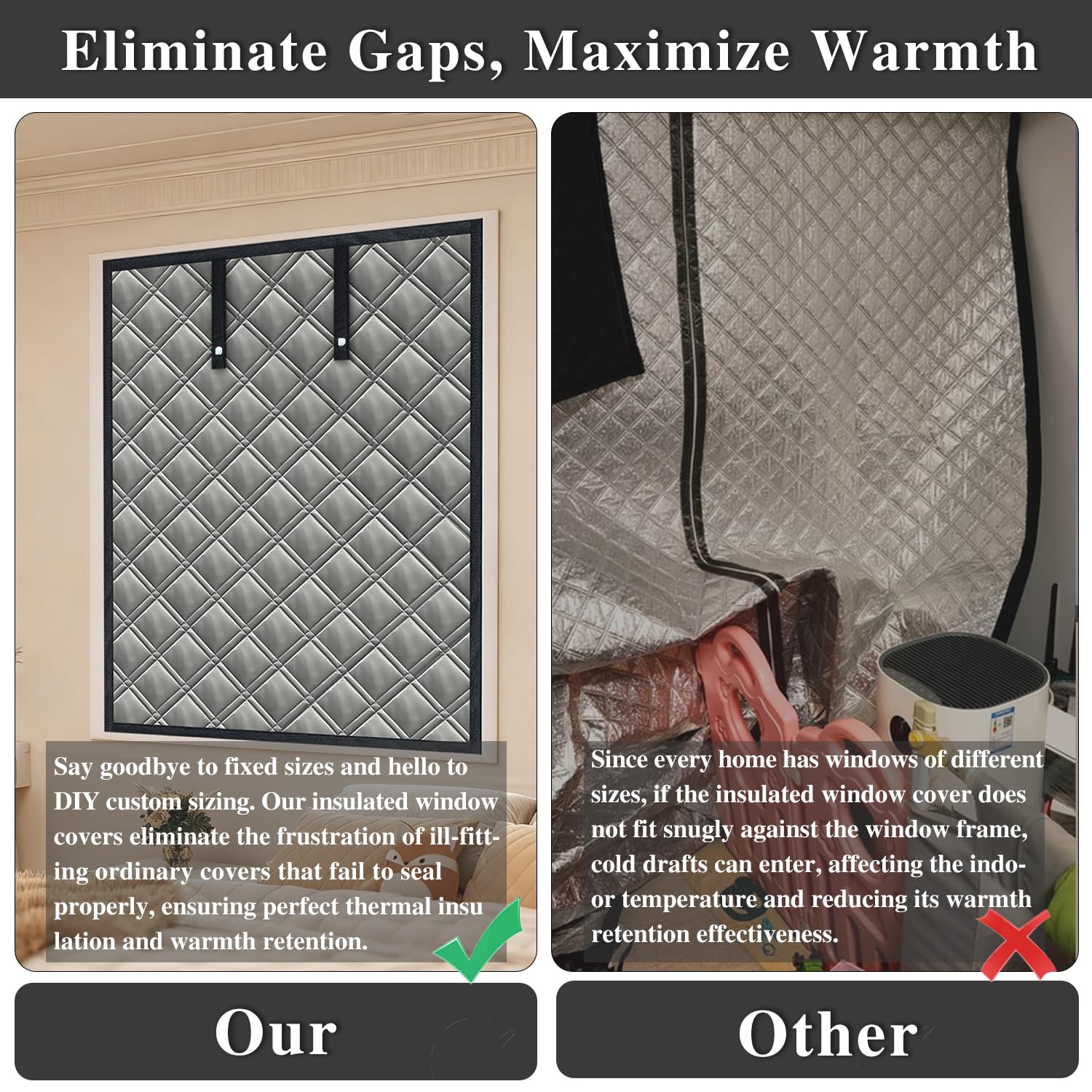 Aozzy Thermal Insulated Window Cover Max adjustable size 59*79,3 layer thickened Window Insulation Kits to Keep Cold or Heat Out,Windproof Noise,Blackout,Suitable for Old Windows to Save Heating Costs - Image 3