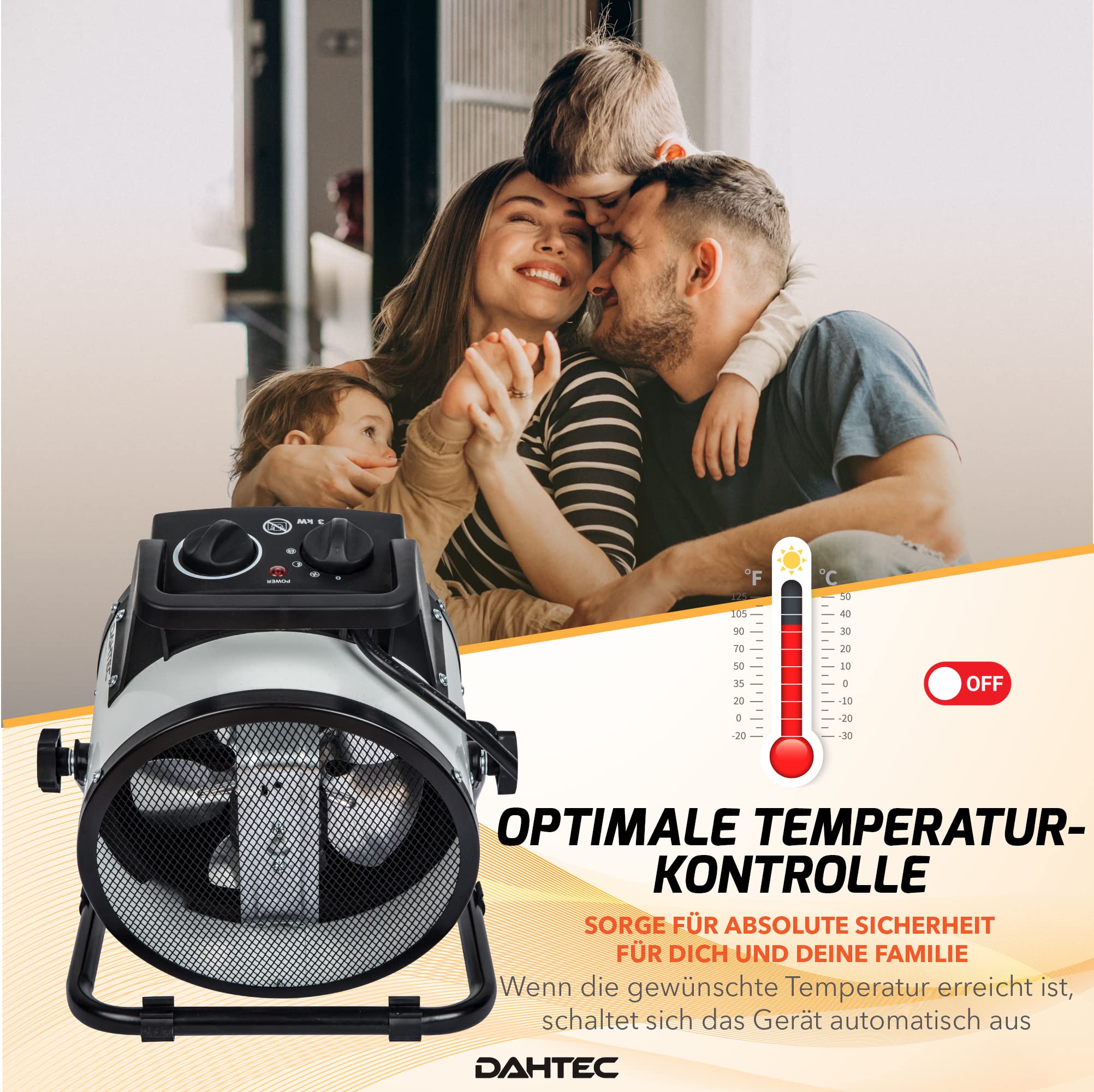 DAHTEC Electric Fan Heater with Thermostat and 2 Heat Settings, Electric  Heater for Construction Site, Workshop, Caravan, Camping, Garage, Black :  Amazon.de: Home u0026 Kitchen