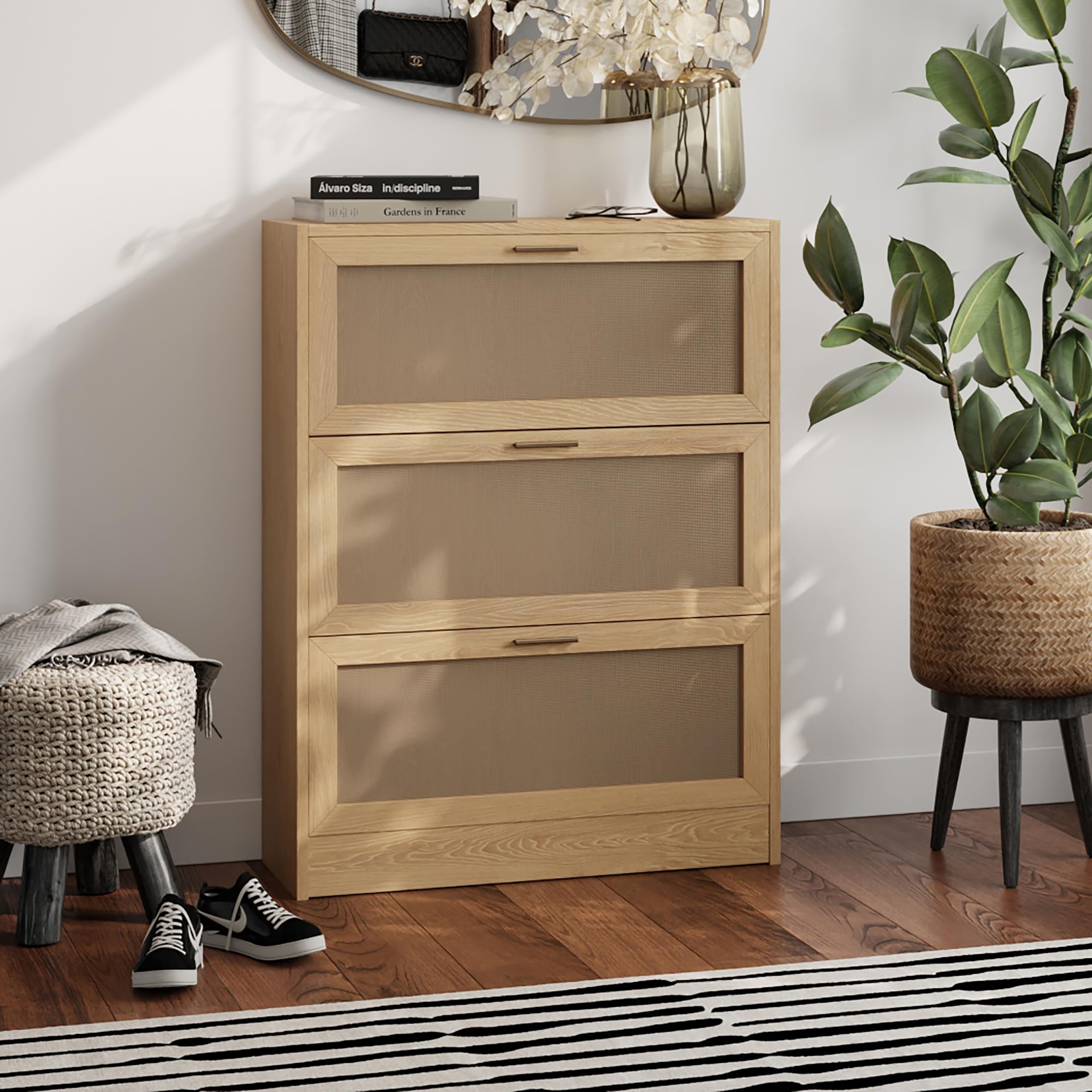 バンバラヤー（キャビネット） Amazon.com: Atlantic 3-Tier Shoe Cabinet, Flip Door, Rattan Panels