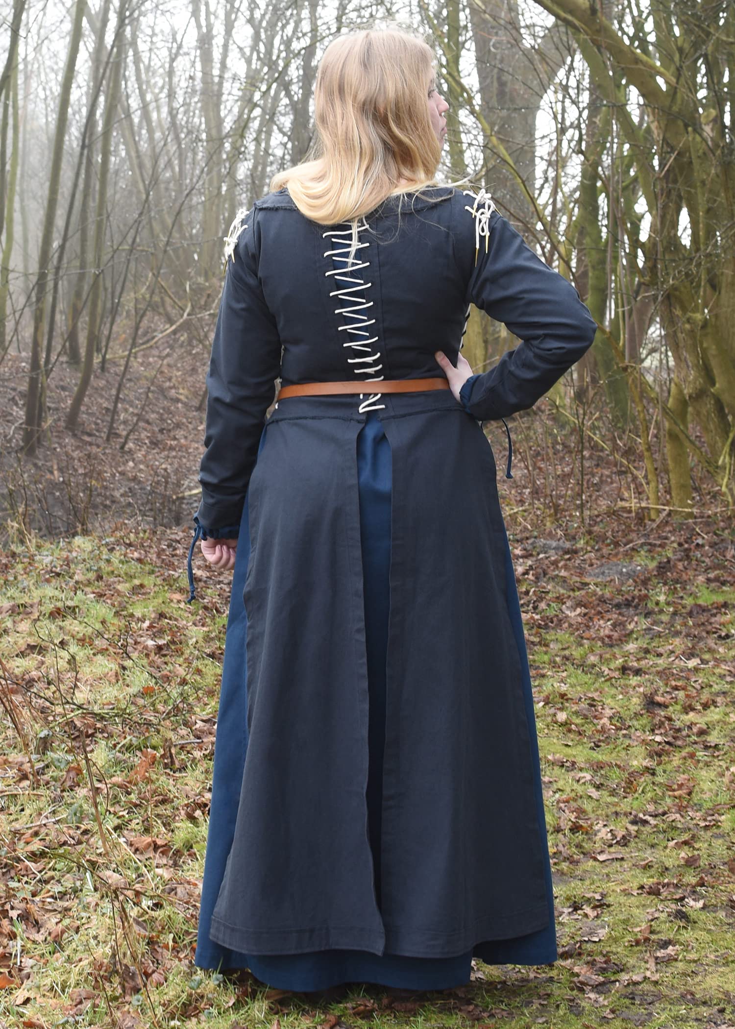 Battle-Merchant Średniowieczna sukienka damska Marit | sukienka Wikingów ze sznurowaniem kostium podkreślający sylwetkę bawełna, niebieski, XL