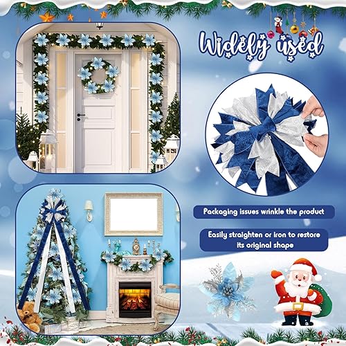 Miniatura 5 de Lazo para la decoración del árbol de Navidad de 10 x 13 pulgadas y 12 piezas de flores de pascua artificiales doradas y rojas de 5.5 pulgadas, juego