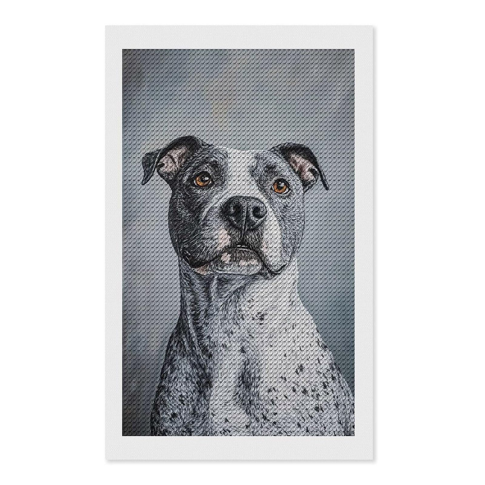 Junmoney Pit Bull Portrait Diamond Painting Set 12"x20", Stress Relief Craft, Easy to Enjoy, Vintage Style Decor, Festive Craft Gift