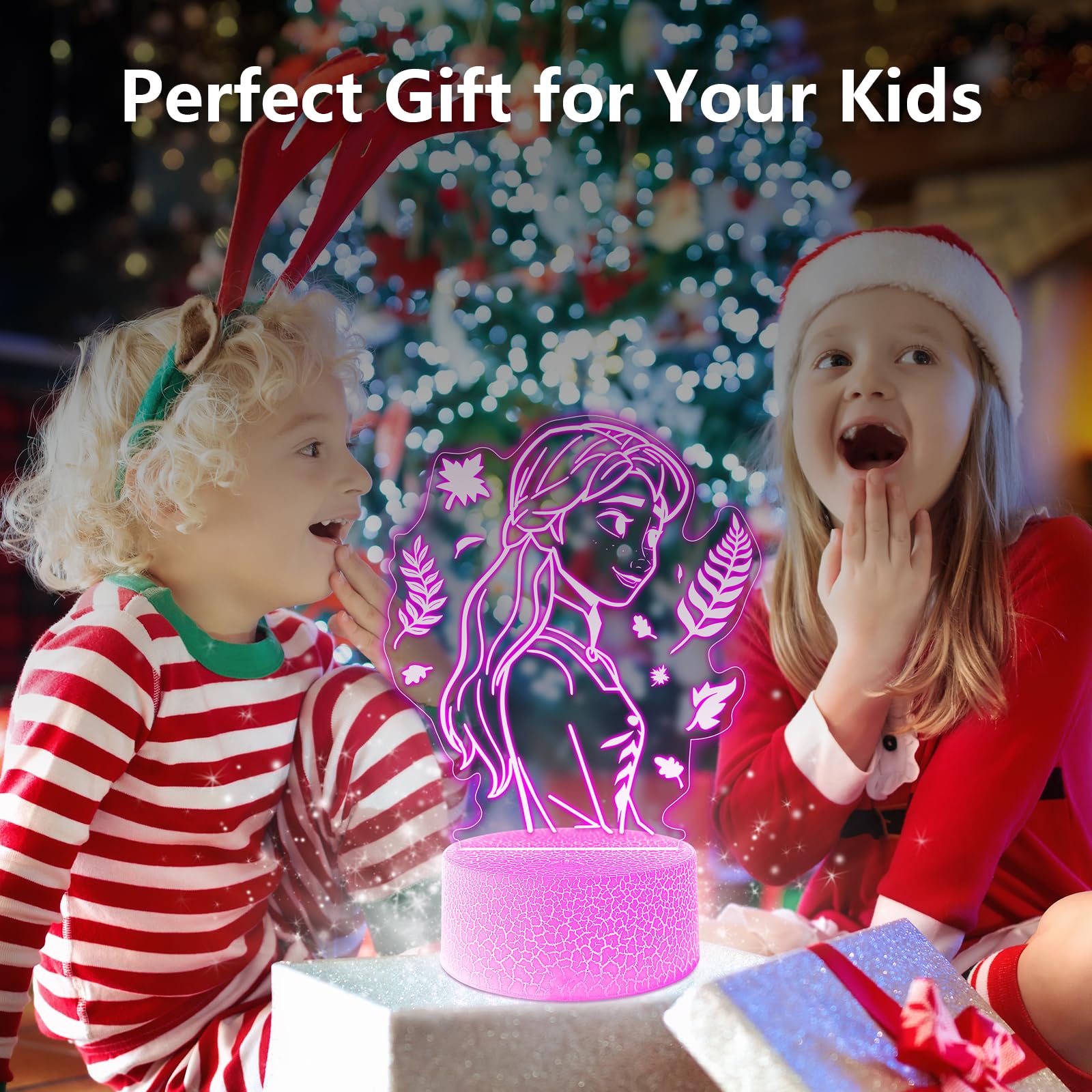 Niedliches Nachtlicht für Kinder [2er-Set] 16 Farben ändern Prinzessinnen-Dekor-Lampe mit Fernbedienung, dimmbar für Mädchenzimmer, 3D-Illusion, LED-Nachtlichter, ideales Geschenk für Mädchen