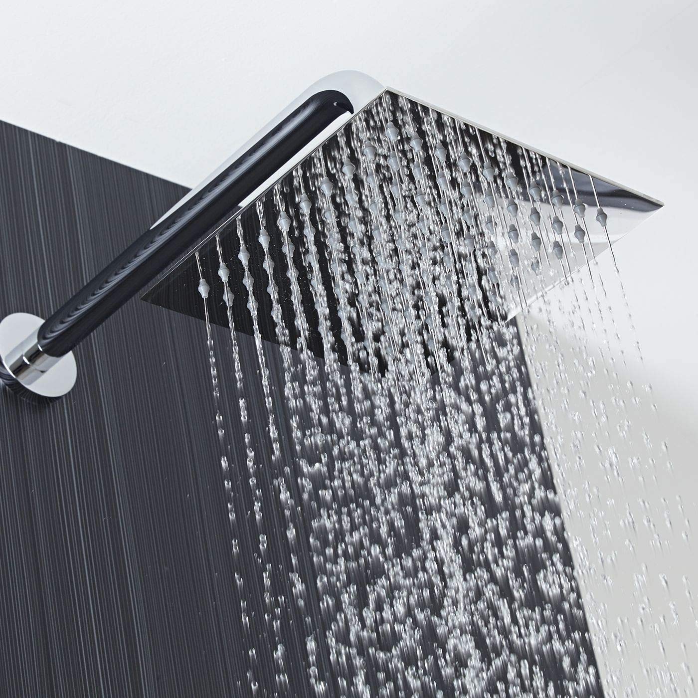 Cabezal de Ducha Lluvia de 20cm, Voolan Cabezal de Ducha Cuadrado de Alta Presión de Acero Inoxidable 304 Ducha Cómoda a Baja Presión de Agua Instalación en Pared o Techo (Cromo)
