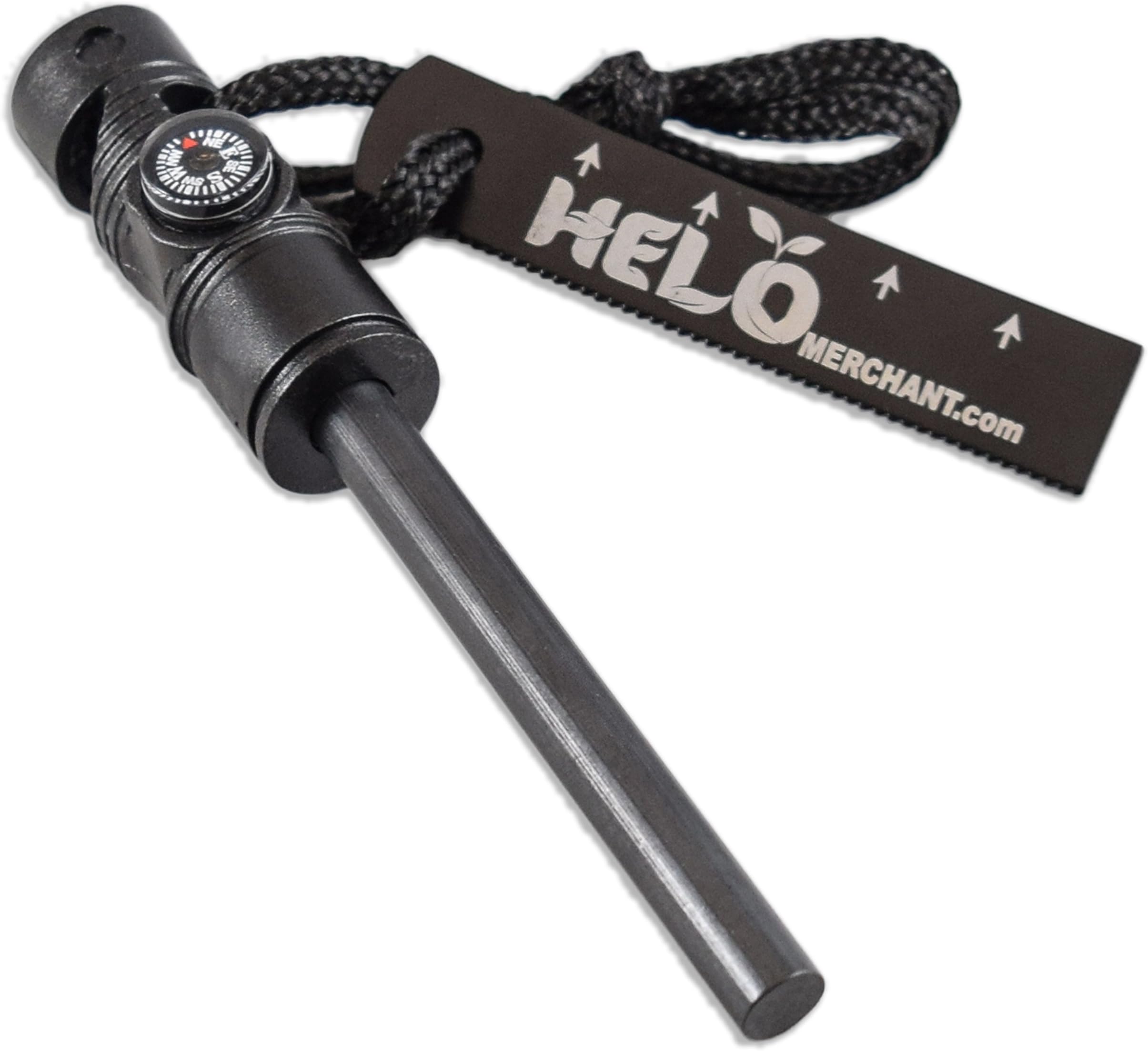 HeloFire Survival Magnesium Fire Starter with Compass and Whistle [All-in-One] - Lights Up to 15,000 Times