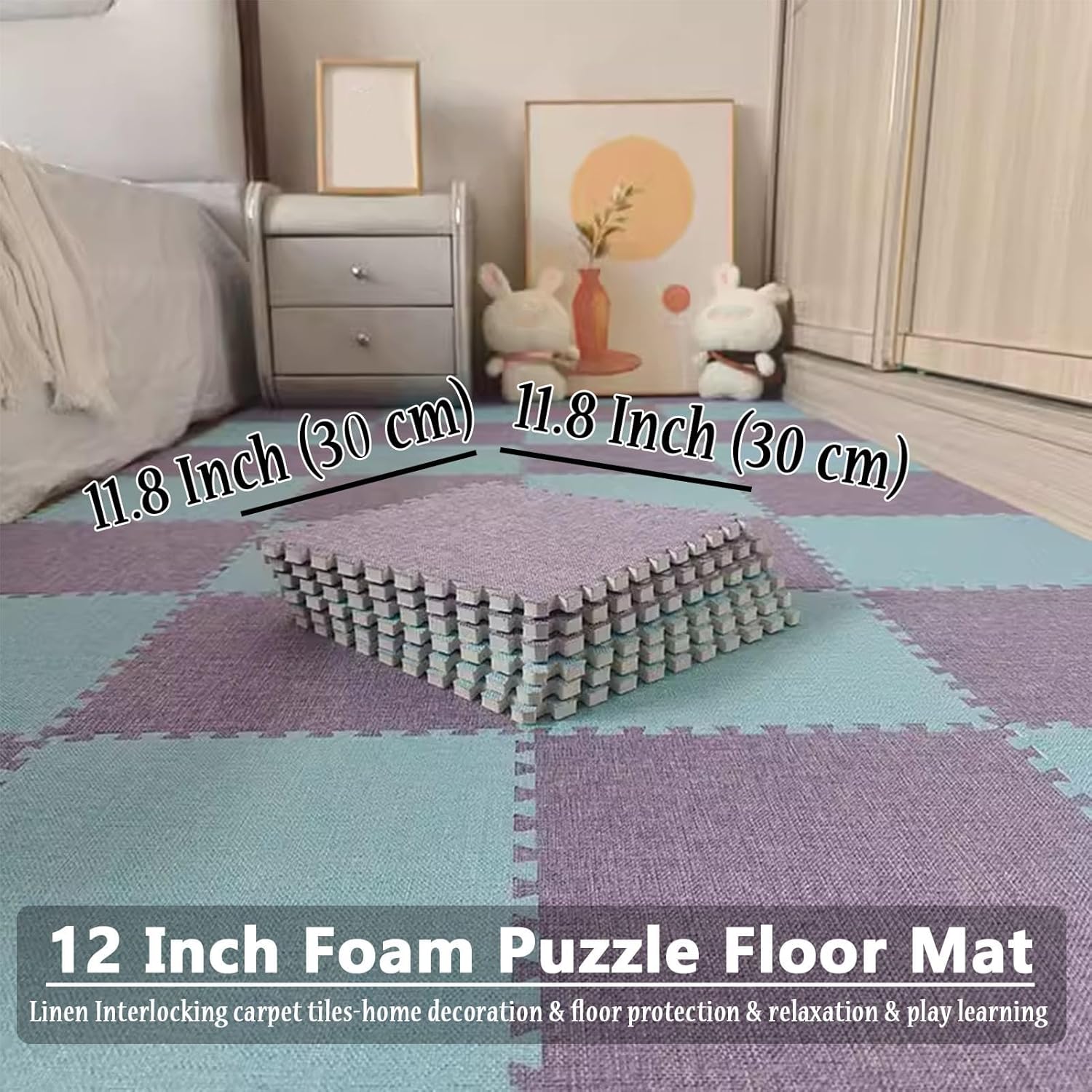 Thick EVA Puzzle Exercise Mats - Interlocking Foam Carpet Tiles for Playroom, Gym Flooring & Workouts - 20 pcs Dark Gray & Navy Blue - Durable, Non-Slip Design