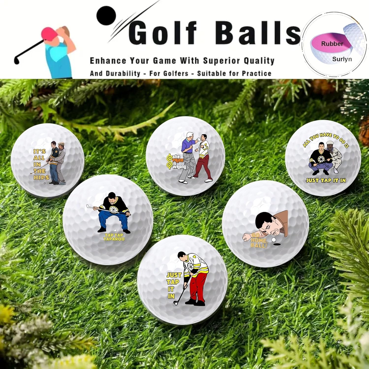 6 Pcs Funny Golf Balls for Father’s Day Christmas Birthday Gift, Trick Novelty Golfer Set for Dad Coworkers Golfers Golf Lovers - Image 2