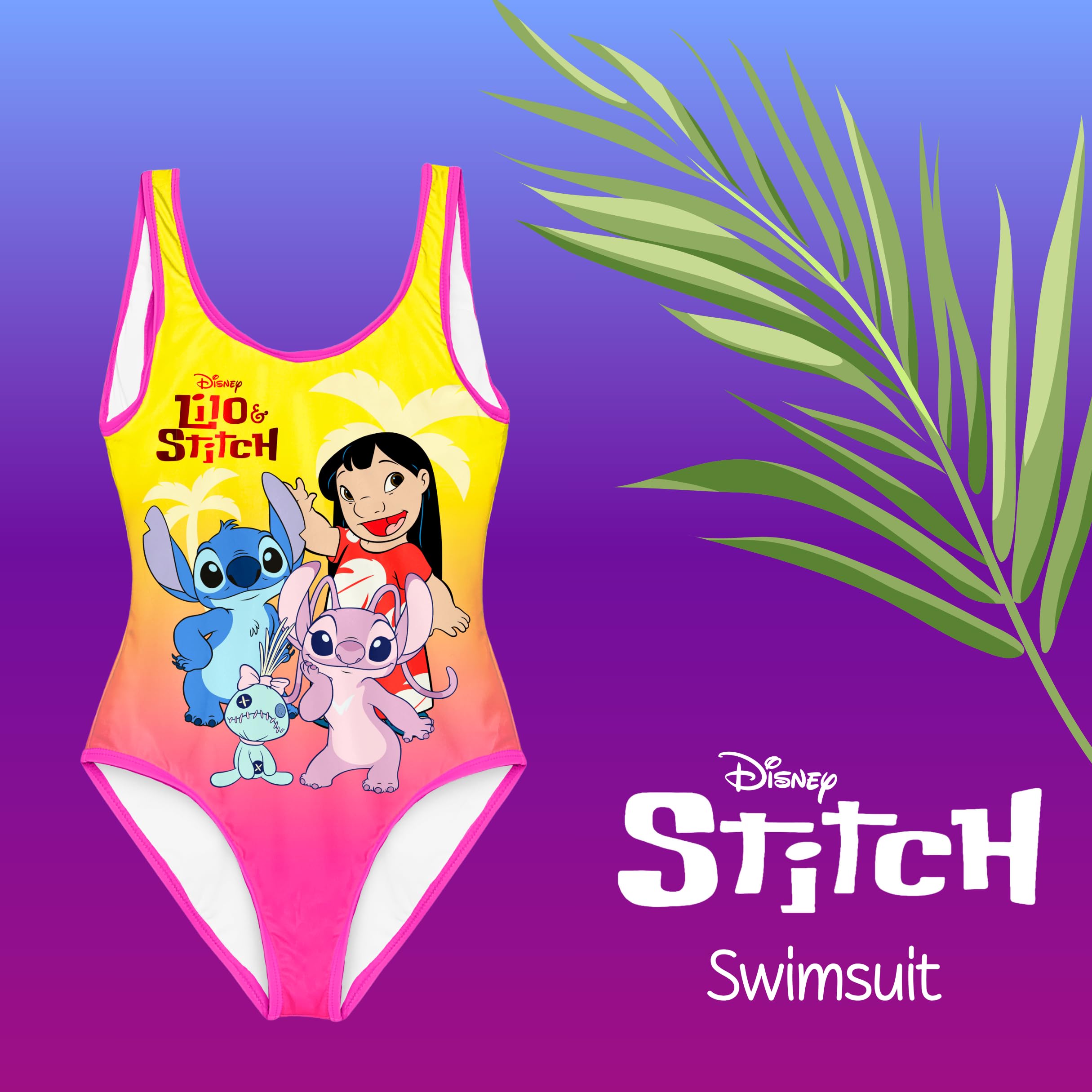 Disney Stitch et Angel Maillot de Bain Une Pièce pour Fille, Conception Lilo Stitch Angel e Scrump Maillot de Bain Natation pour Enfant, Taille 8 Ans | Orange