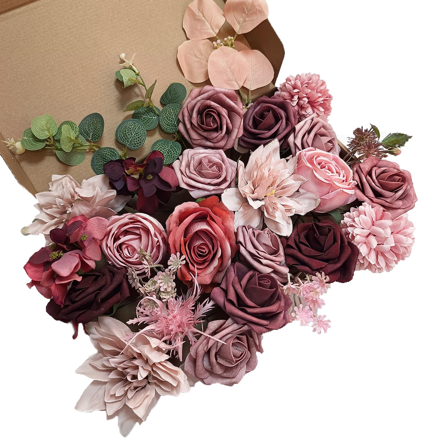 Fake Flowers, Artificial Flower, Burgundy Faux Flowers, Dusty Rose Faux Flowers Combo for Floral Arrangements Bouquets Wedding Decor (Dusty Rose Mauve) image 1