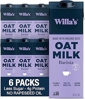 Organic Barista Oat Milk – Barista Blend Unsweetened Oatmilk and Creamer, Low Sugar, Non-GMO, Shelf Stable, Non-Dairy Milk, Made from Whole Grain Oats, No Oil, No Gums, 32oz, Pack of 6