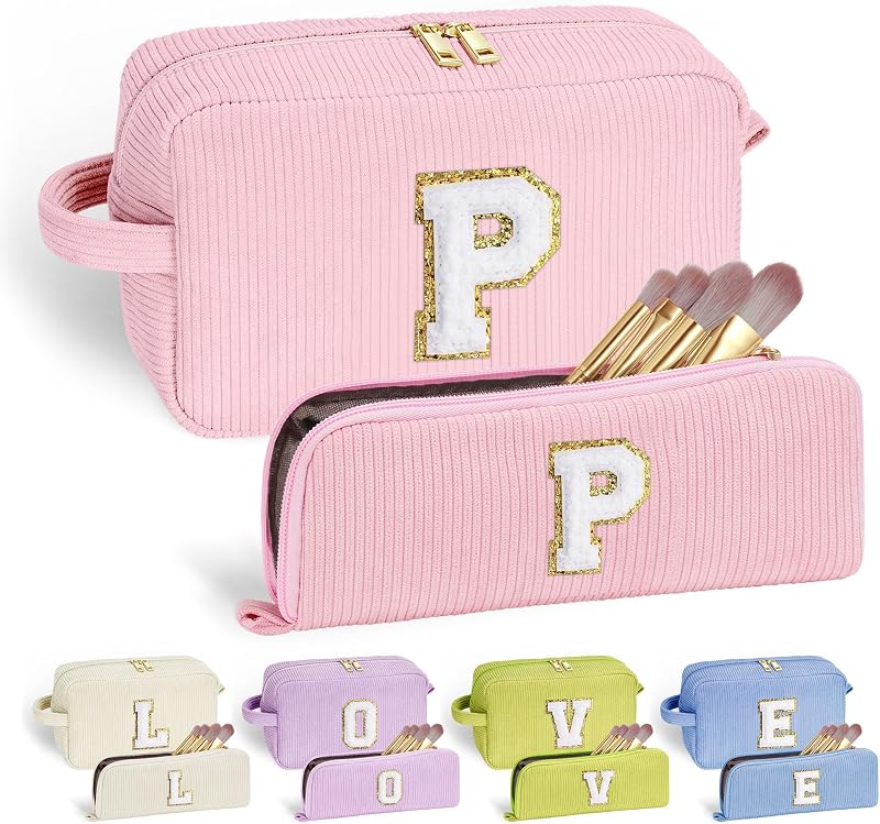 Necessaire de maquiagem de viagem YOOLIFE em veludo cotelê com 2 peças