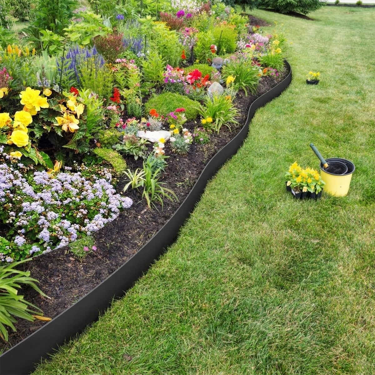 Landscape Edging 3IN x 49FT, Plastic Garden Edging Border Kit Flexible Edging for Landscaping with 75pcs Metal Spikes, Tool-Free Lawn Edging for Flowerbeds, Yard, Paving, Pathway