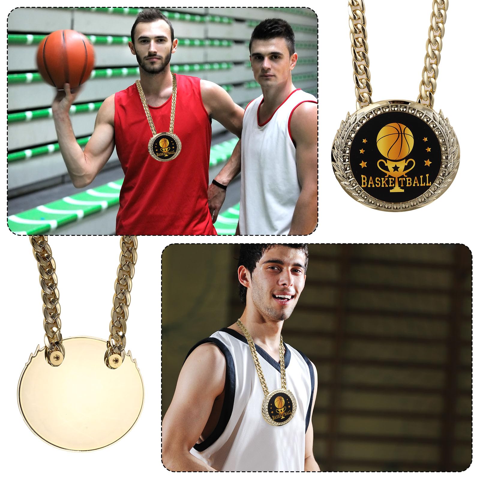 Chaîne Médaille Basketball 15cm Dorée MVP Récompense Collier Champion Sportif