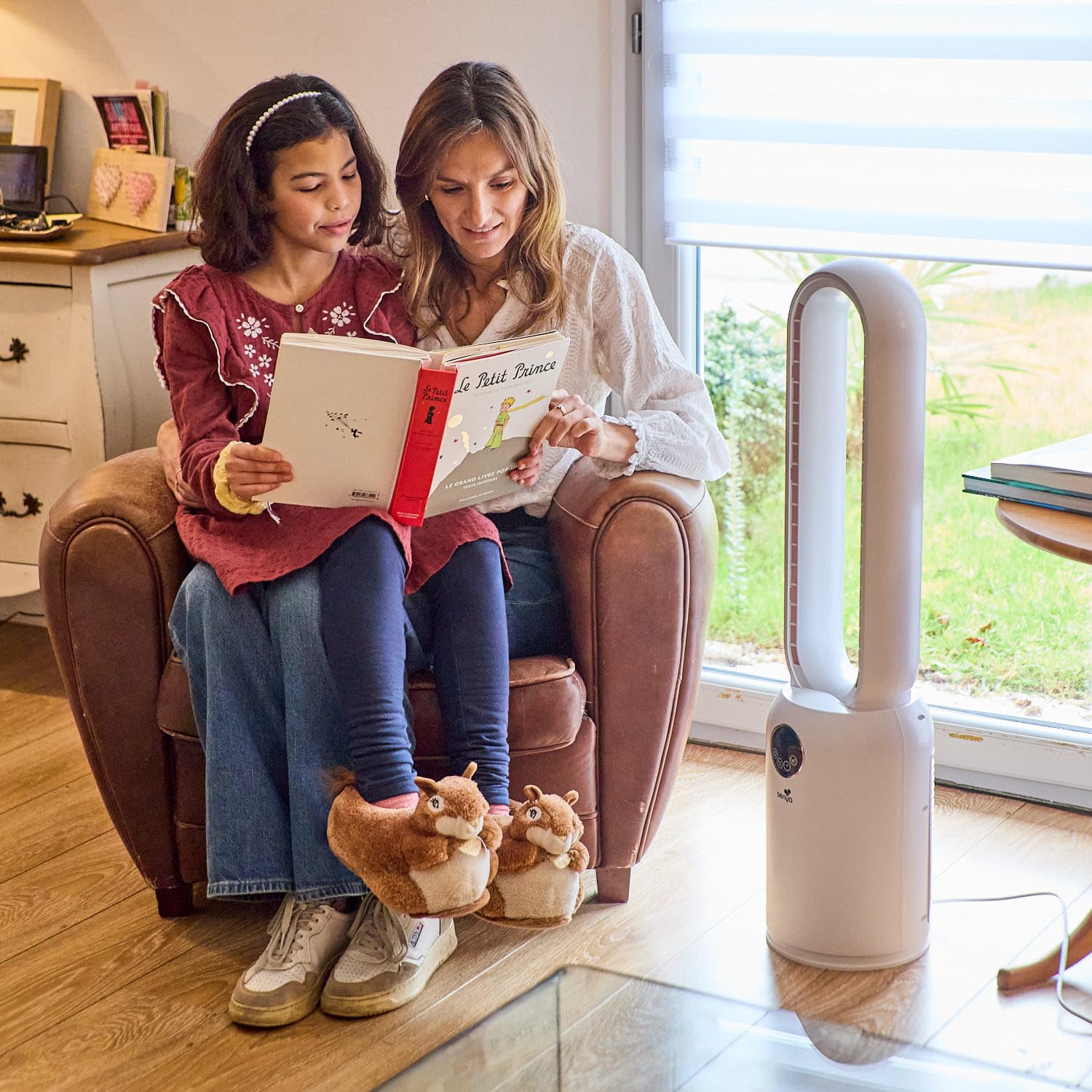 SENYA Fresh Air 2 in 1 Silent Column Fan with HEPA Air Purifier - Bladeless Standing Fan - Wide Angle Oscillation - Remote Control Included and 24 Adjustable Speeds - 4
