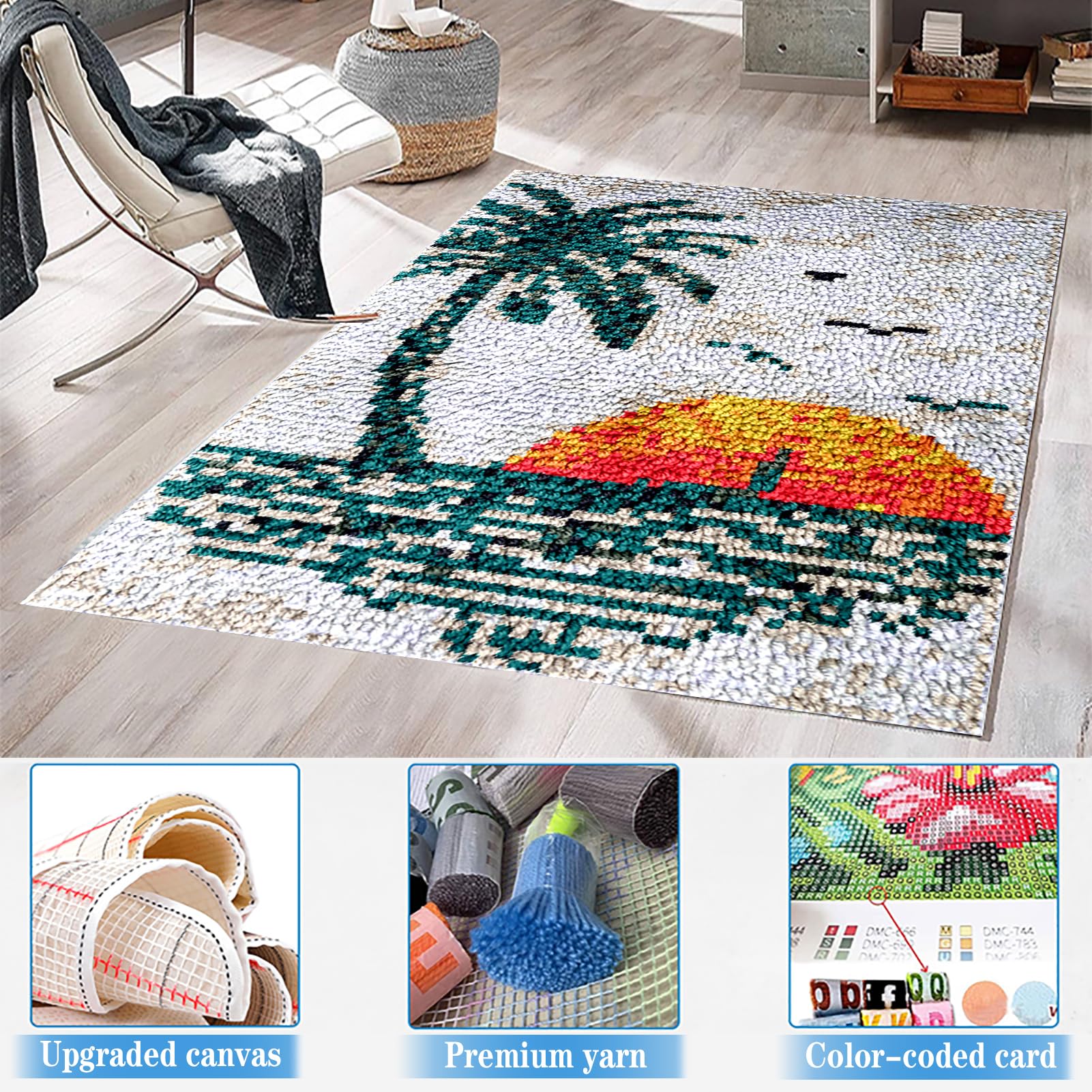 69 x 102 cm zestaw dywaników zatrzaskowych, zestaw dywaników do haftowania, zestaw dywaników do haftowania, dywan do wiązania kreatywnego DIY, szydełkowy zestaw gobelinowy, poduszki dekoracyjne DIY