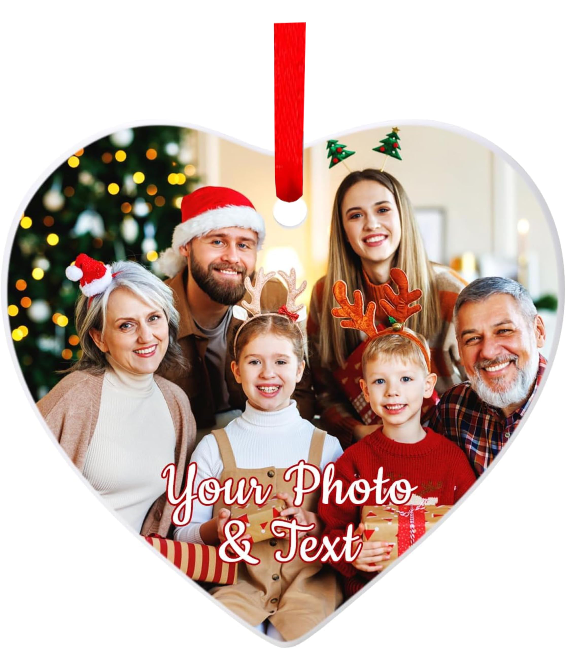 Ekam Heart Personalised Christmas Tree Decorations With Photo Baubles 2024 - Xmas Photo Gifts Ornament For Trees - Gifts For Mom Dad Family Kids Friends (Heart)