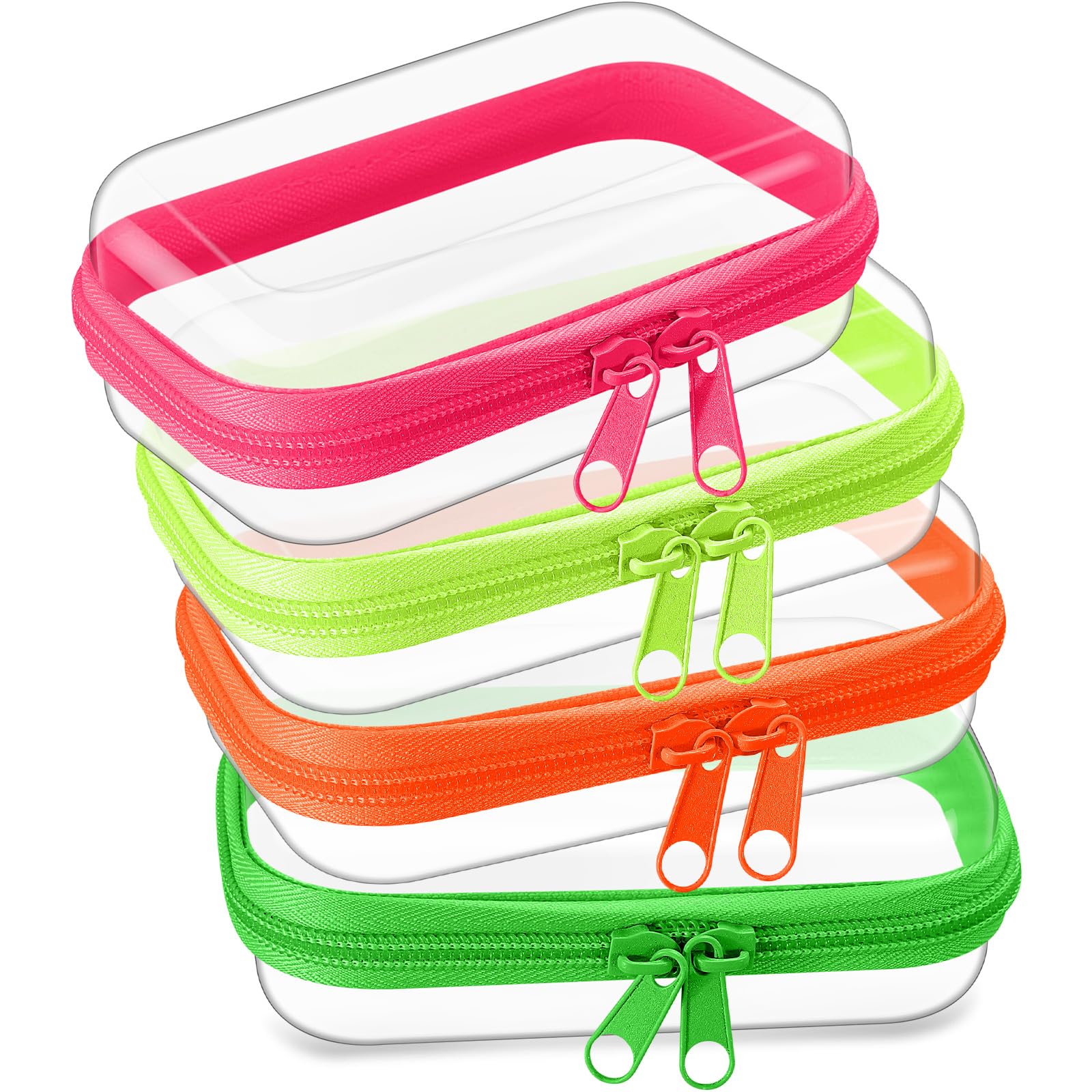 Hoolerry 4 Pcs Hard Clear Zipper Case, Clear, 5 x 3 x 2 in, Neon
