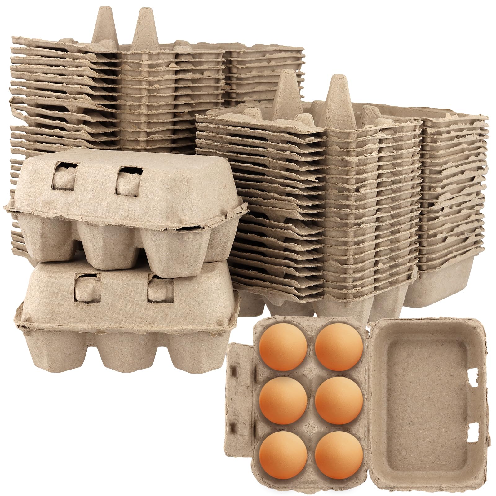 SOUJAP 50 PCS 6 Count Cardboard Egg Cartons, Half Dozen Paper Egg Box for Chicken, 15 x 10 x 7cm
