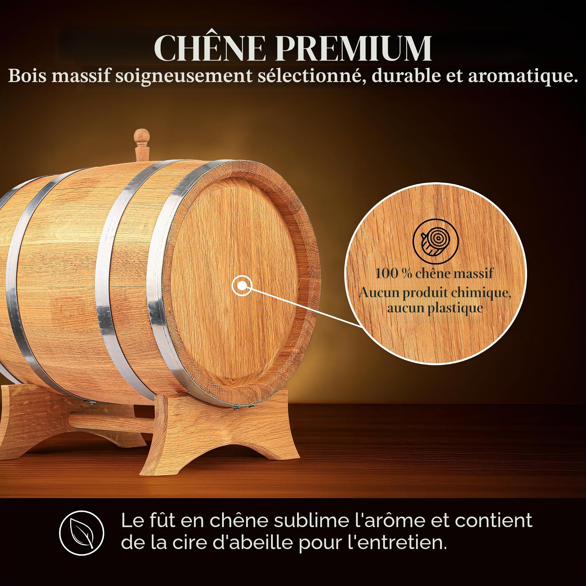 Tonneau en Bois de chêne brûlé 5L - Fabriqué à la Main, Idéal pour Vin, Whisky, Brandy et Plus - avec Support, Bouchon et Robinet, Fût en Bois Fût de chêne Fût de 5 litres