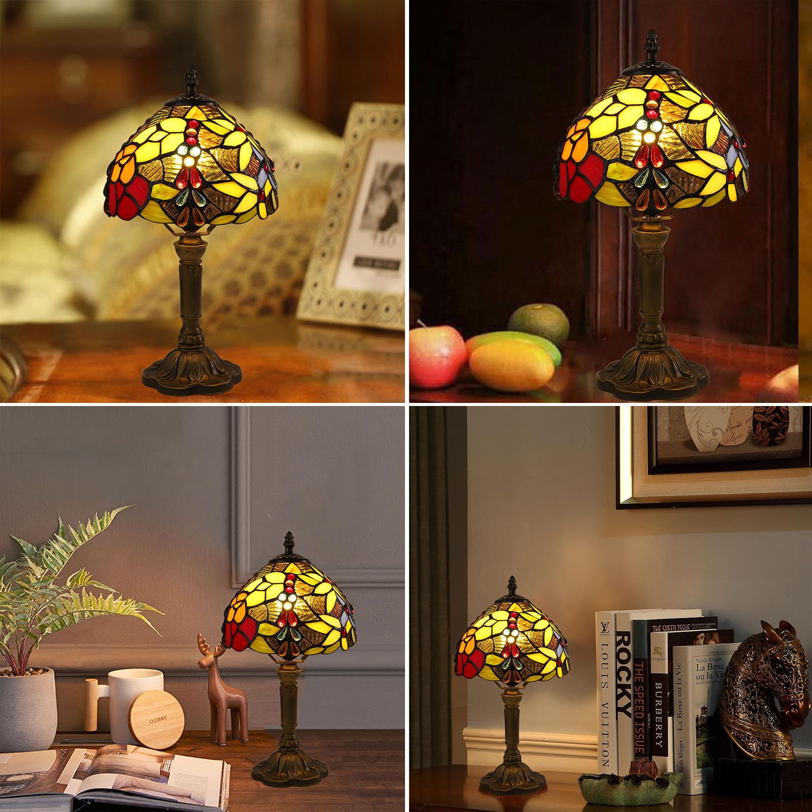 Lampada Tiffany da Tavolo con Paralume in Vetro Colorato per Soggiorno, Camera da Letto, Studio e Tavolino da Caffè