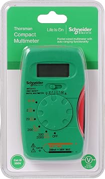 Schneider Electric Thorsman Digital Pocket Multimeter, Voltmeter/Ammeter/OHM AC DC Tester, 300 V, CAT III, IMT23112, Green/Grey