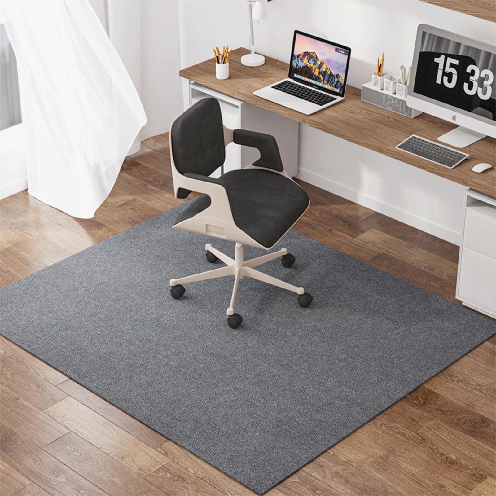 Tapis de chaise de bureau pour sols en bois dur - Grand format antidérapant gris