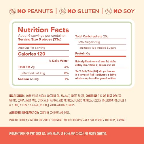 Vista 23 de Taffy Shop Florida Taffy - Caramelos masticables suaves y gourmet, paquete variado, aperitivo dulce a granel, regalo fresco y sin gluten, 30 piezas