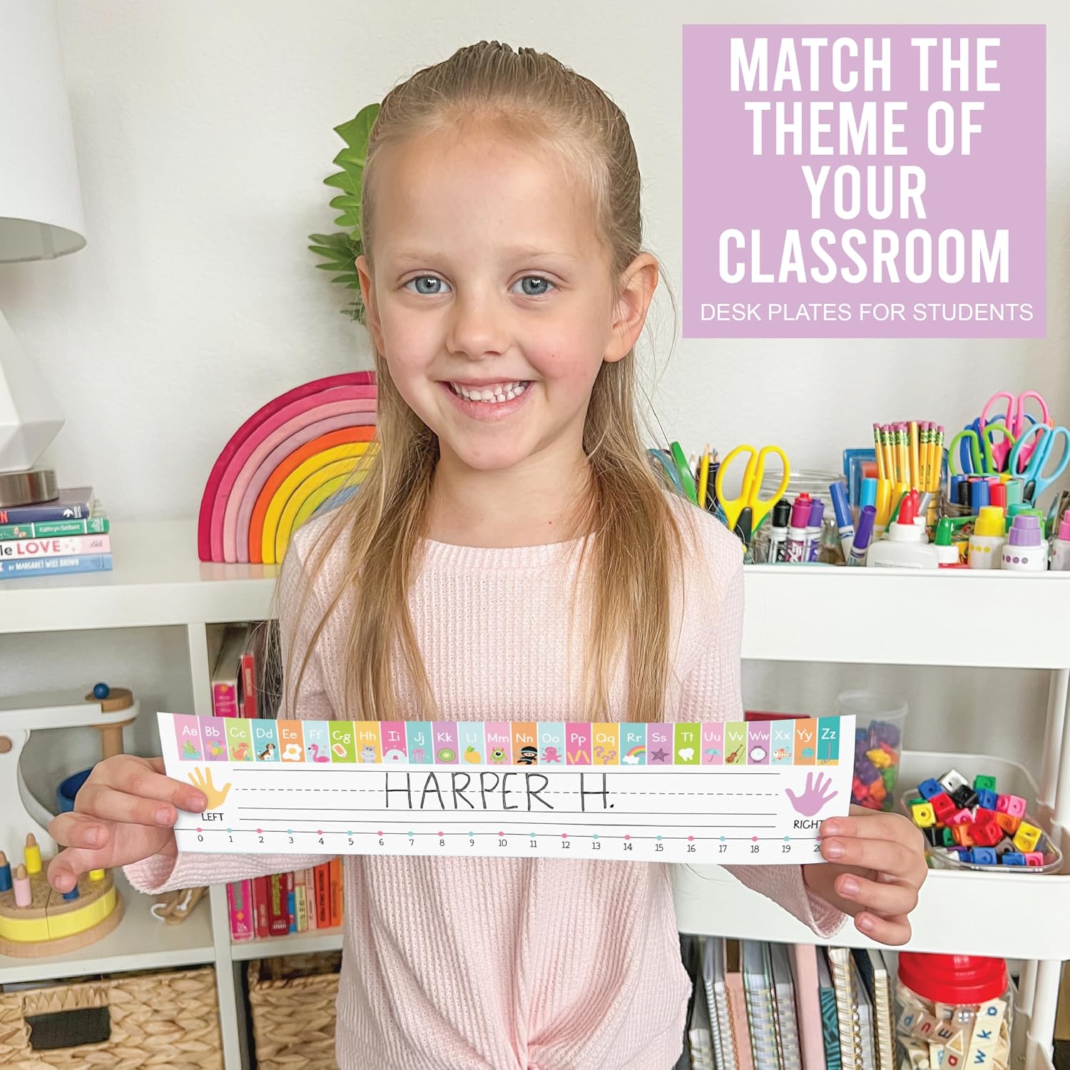 Hadley Designs Desk Name Tags for Classroom –25 Student Name Tags for Desks, 13x3 Name Plates for Classroom Decor, Teacher Supplies, Pastel Nametags, 1st-3rd Grade Kindergarten Preschool Must Haves
