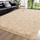 Toneed Fluffy Area Rug for Bedroom Living Room, 6 x 9 Feet Beige Shaggy Rug Super Soft Modern Indoor Rug Fuzzy Plush Carpet for Dorm Nursery Kids Room Home Decorative