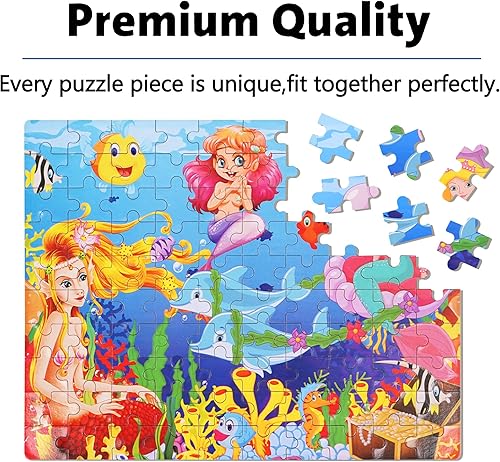 Miniatura 4 de LELEMON Rompecabezas para niños de 4 a 8 años, rompecabezas de sirena de 100 piezas para niños, rompecabezas educativos para niños de 6 a 8 años en