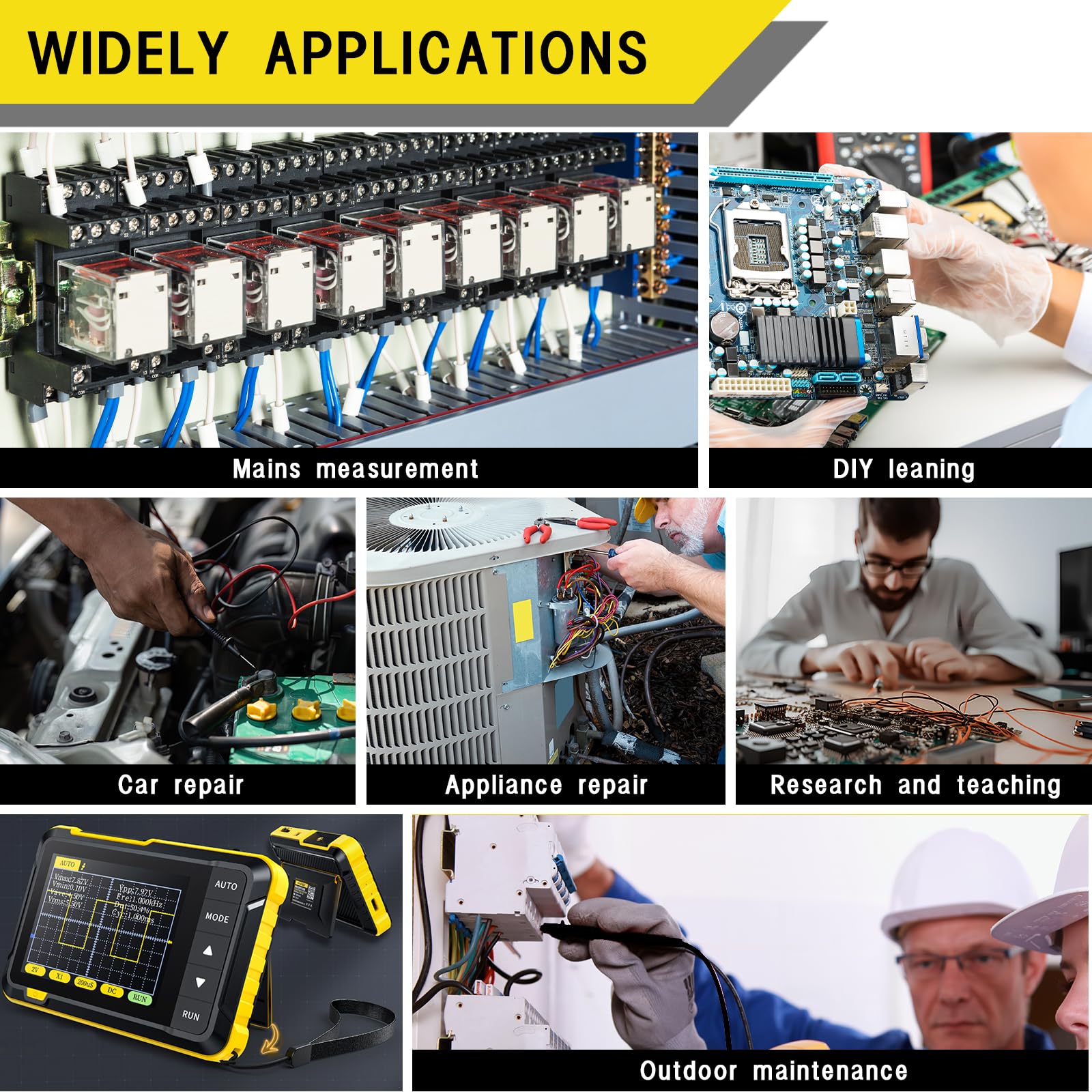 Oszilloskop Handheld, 400V 200 kHz 2,5 MS/s Oszilloskop, Echtzeit-Abtastrate Handoszilloskop mit OTA-Upgrade-Funktion, Tasche Oszilloskop für Einsteiger, Tragen Oszilloskop-Instrument