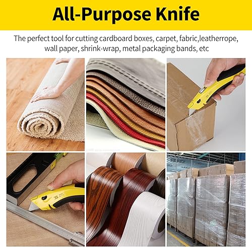 Miniatura 6 de BOSI TOOLS Cuchillo utilitario resistente, cortador de caja retráctil SK5, hoja de acero inoxidable, diseño de almacenamiento de hoja de cambio, 3