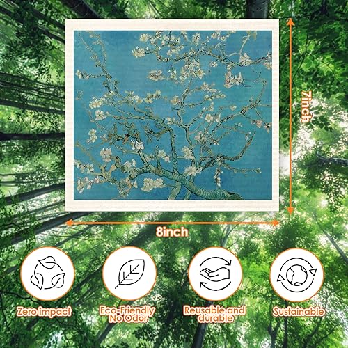 Miniatura 2 de Morigins Paños de cocina suecos para cocina, paquete de 6 paños de esponja de celulosa para pintura de Van Gogh, toallas de papel reutilizables, sin