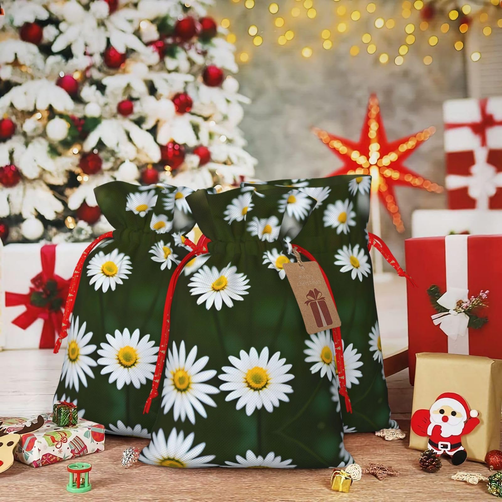 Daisy Groovy Party Bag For Girls Pink Groovy Daisy Flower Wrapping Bag With Tissue Paper Card For Women Retro Hippie Birthday Baby Shower Wedding Wildflower Decorations Party Supplies(White Dasiy