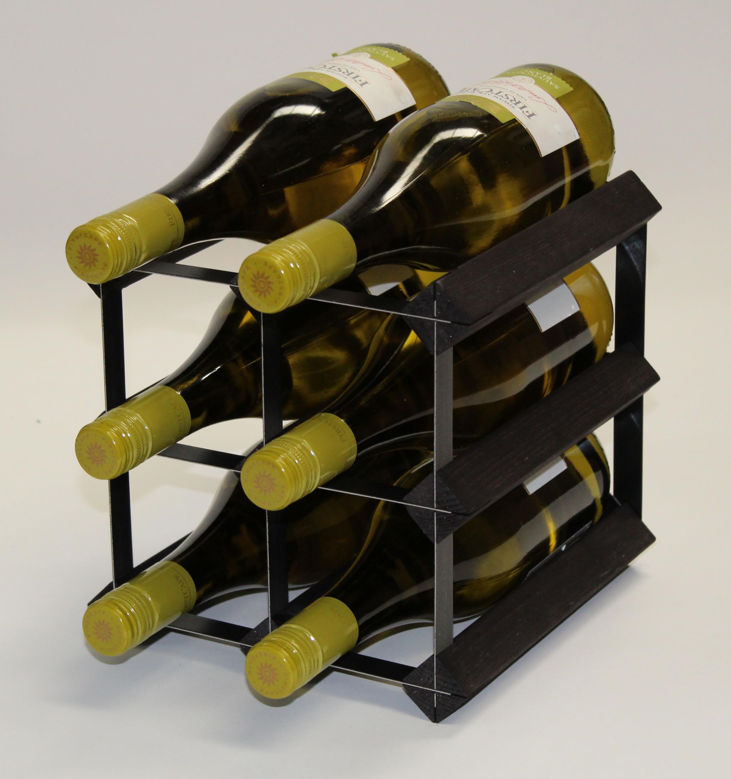 Cranville Wine Racks Black Classic 6 Bottle Stained Wood And Metal Wine Rack Ready Assembled