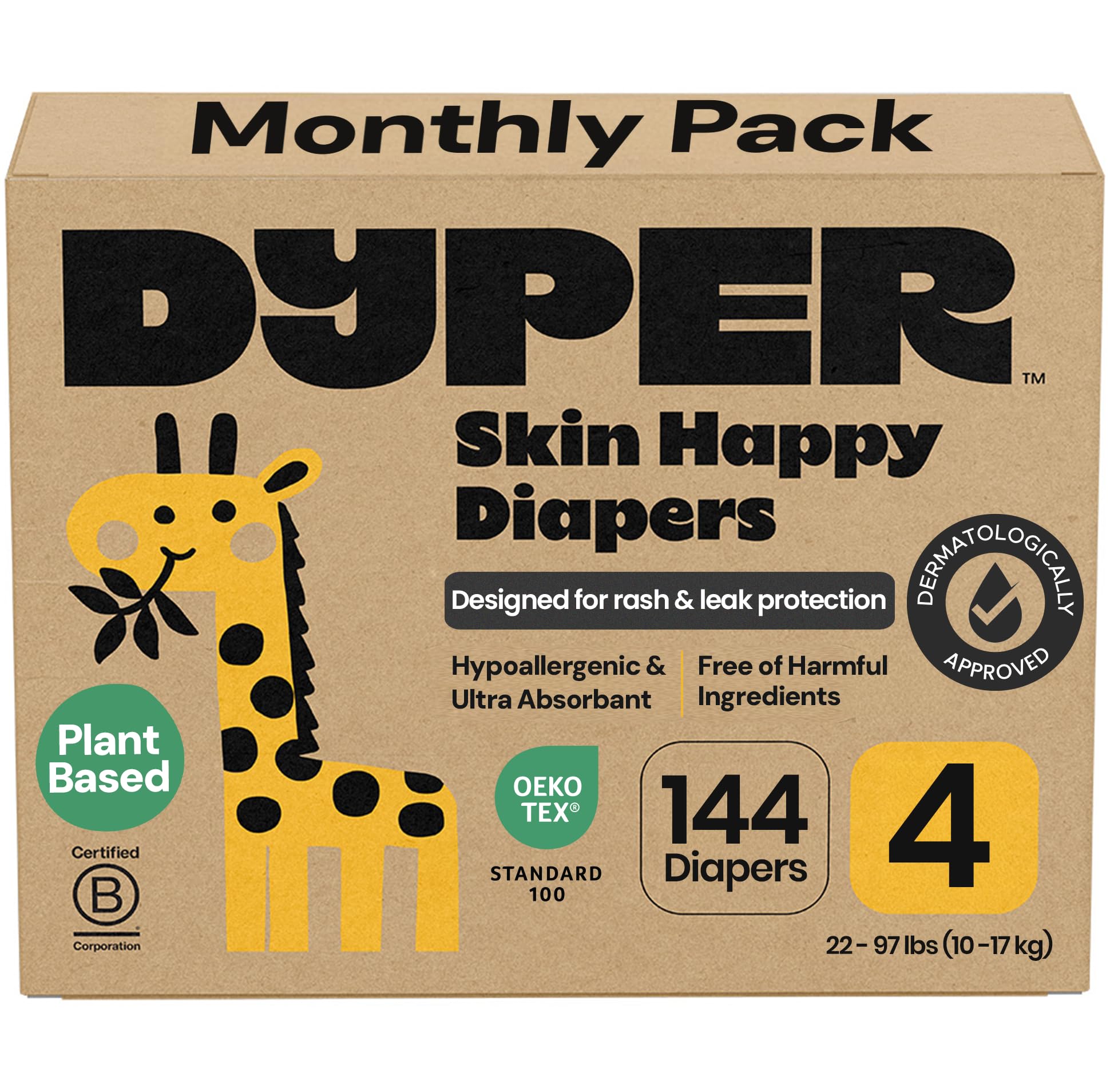 DYPER Bamboo Baby Viscose, Size 4, Honest Ingredients, Fabric Alternative, Day and Night, Made with Plant-Based Materials, Hypoallergenic for Sensitive Skin, No