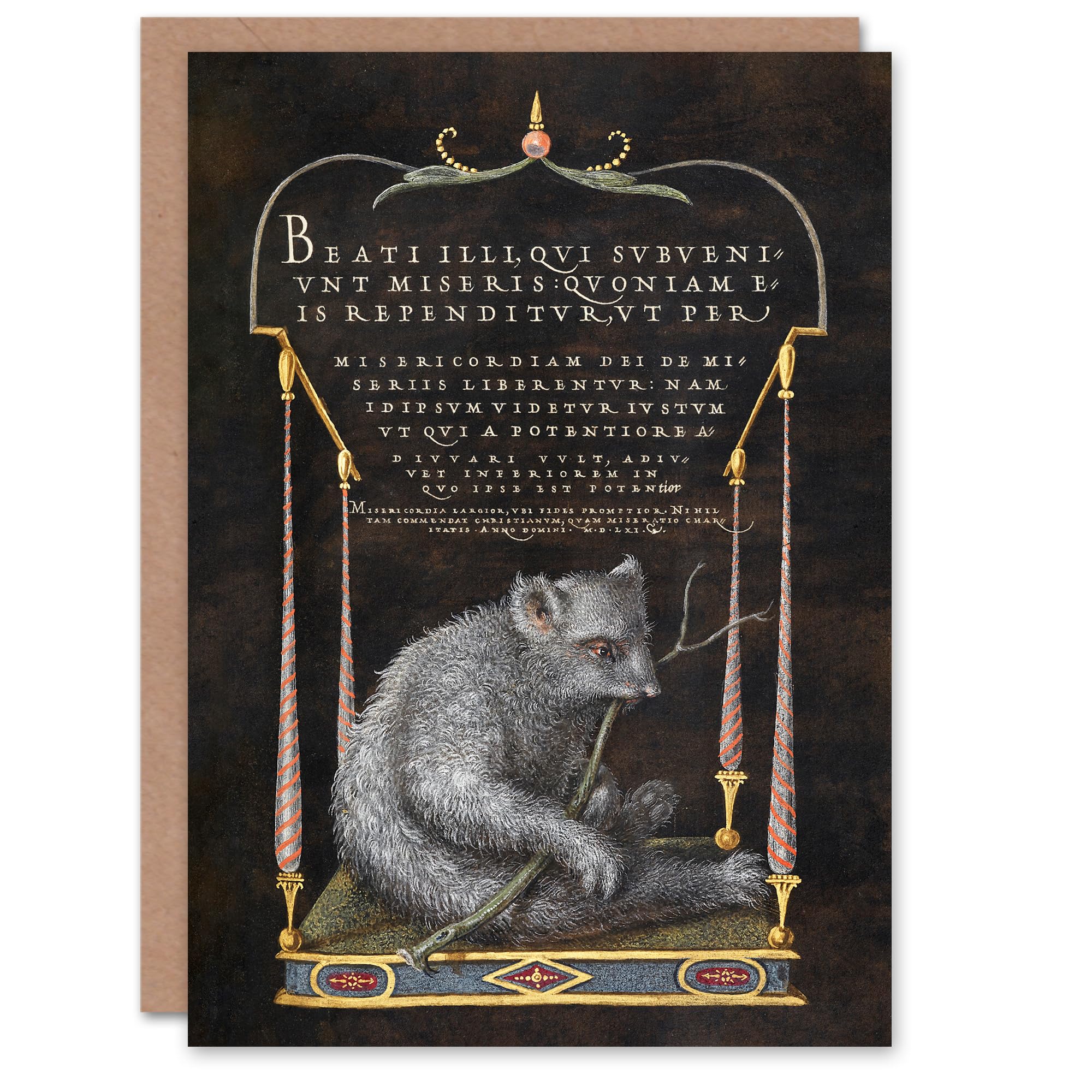 Artery8 Joris Hoefnagel Art Card Latin Beatitudes with Sloth Illustration