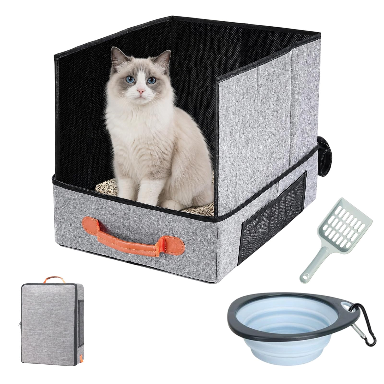 Arenero portátil para gatos impermeable que evita fugas y olores en el coche