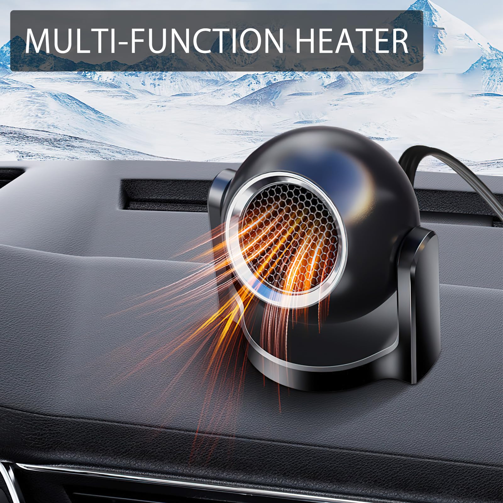 DAWRIS Riscaldatore per auto, 12 V, 150 W, riscaldatore 2 in 1, ventilatore portatile per auto, con presa accendisigari, connettore girevole a 360 gradi