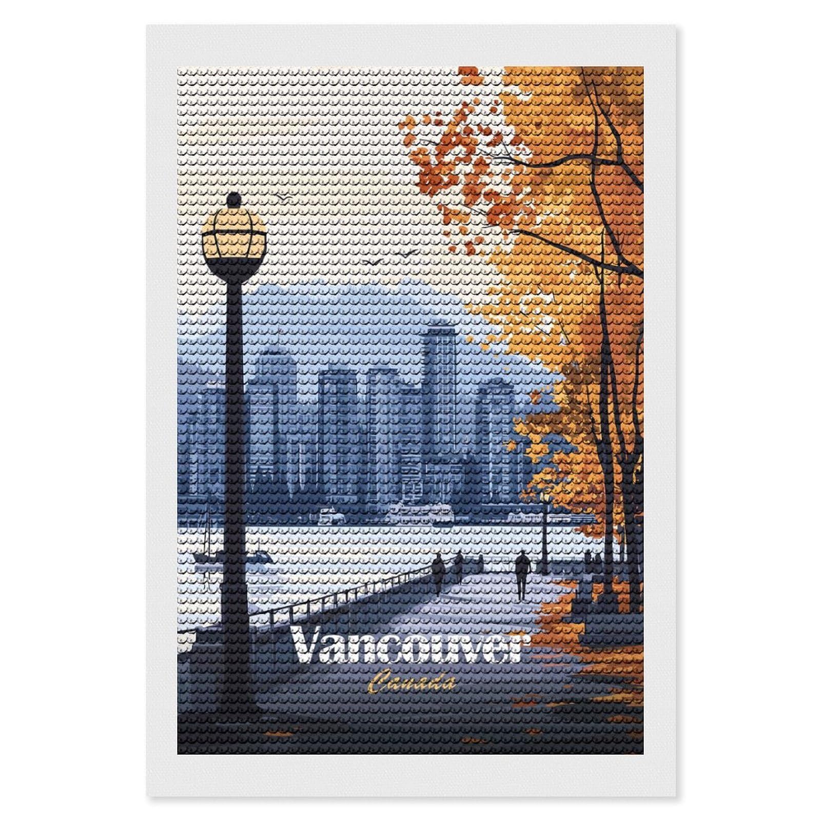 Junmoney Vancouver Cityscape Diamond Art Canvas 8"x12", for Adults, Pleasing Wall Art Project, Modern Decor, Gift Idea, Nice Detail and Sparkle