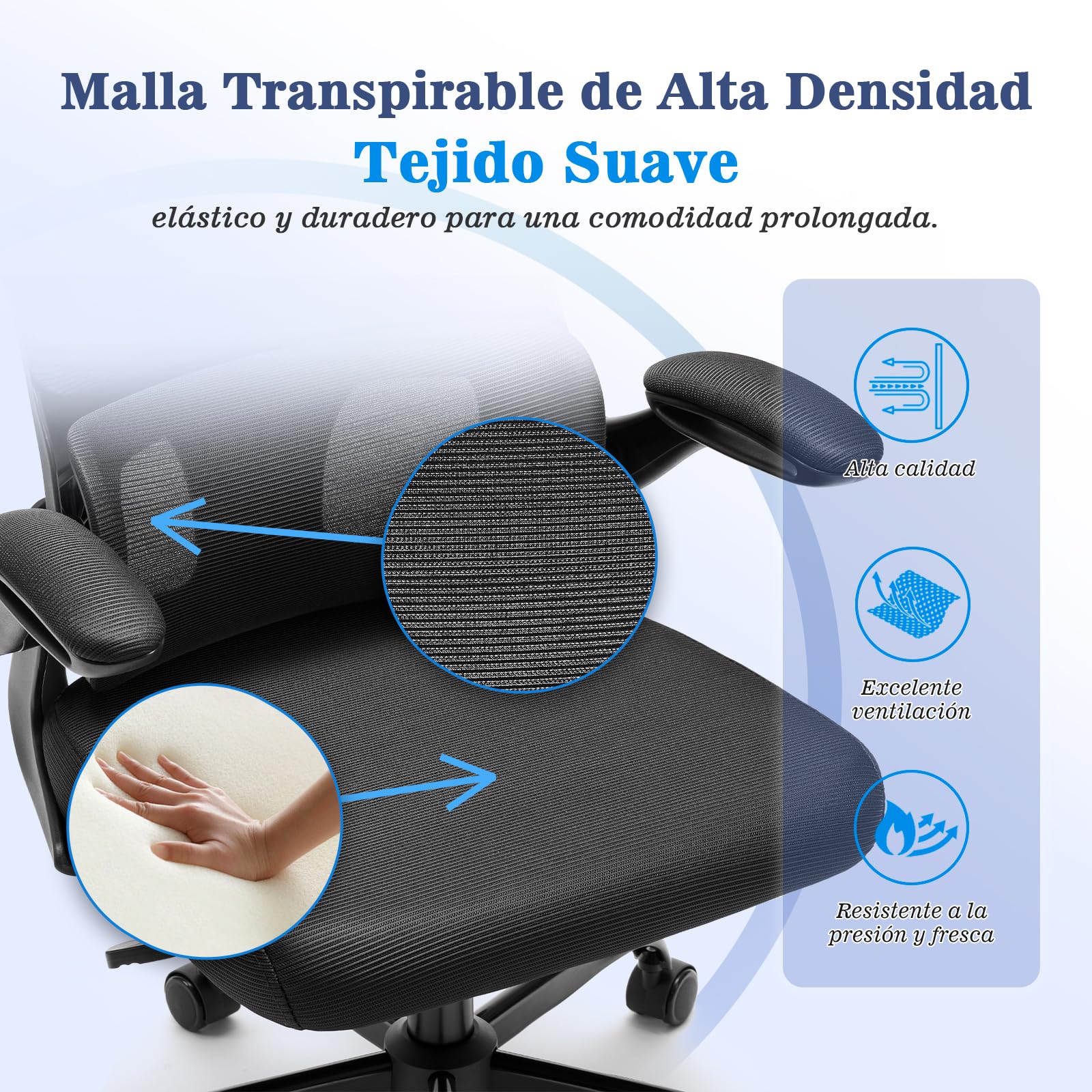 Magic Life Silla de Oficina Ergonómica con Respaldo de Malla, Soporte Lumbar Ajustable, Reposabrazos y Altura Regulable para Home Office (Negro)