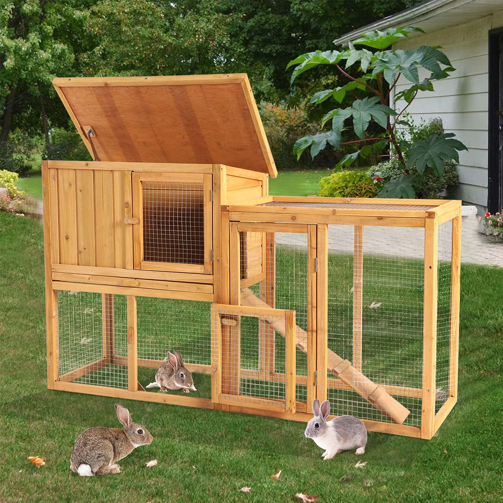 Buy B BAIJIAWEI Wooden Rabbit Cage Hutch Chicken Coop Bunny Cage